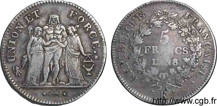 5 francs Union et Force, Union serré, avec glands intérieurs et gland extérieur 1800 Bordeaux F.288/133 BC 