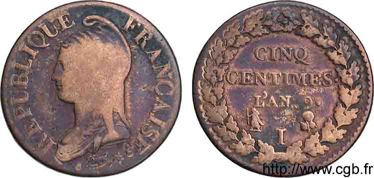 Cinq centimes Dupré, grand module 1801 Limoges F.115/160 BC 