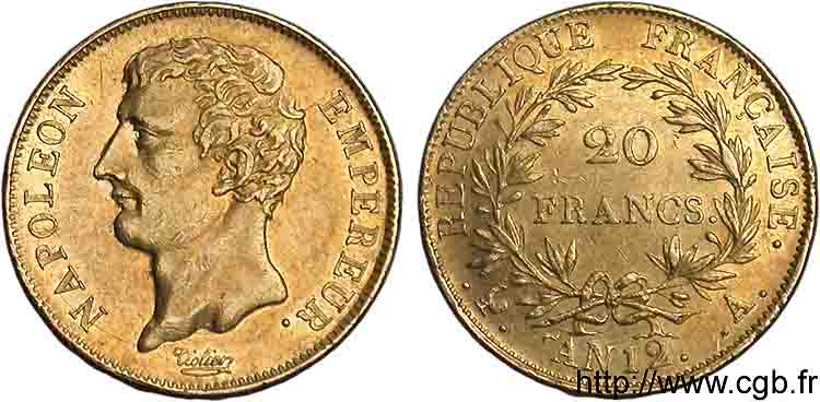 20 francs or, Napoléon empereur buste intermédiaire 1804 Paris F.511/1 SUP 
