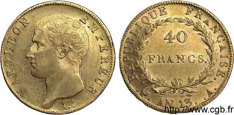 40 francs or Napoléon tête nue, Calendrier révolutionnaire 1805 Paris F.537/1 SPL 