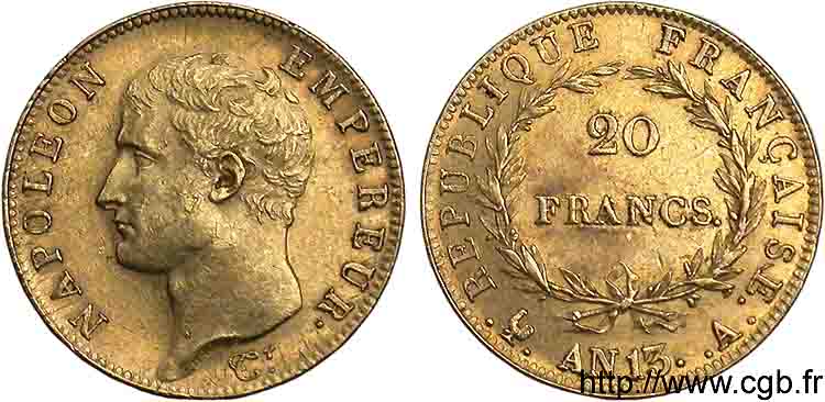 20 francs Napoléon tête nue, calendrier révolutionnaire 1805 Paris F.512/1 AU 
