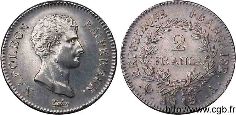 2 francs Napoléon empereur, calendrier révolutionnaire 1805 Paris F.251/11 VZ 