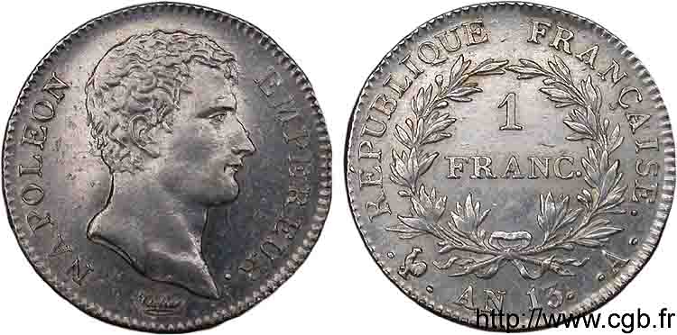 1 franc Napoléon Empereur, Calendrier révolutionnaire 1805 Paris F.201/14 AU 