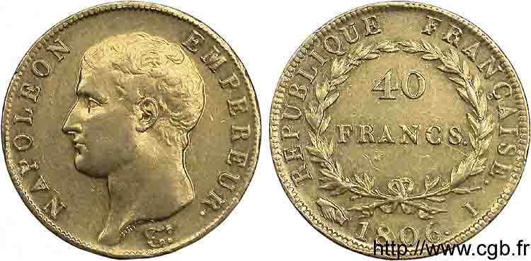 40 francs or Napoléon tête nue, calendrier grégorien 1806 Limoges F.538/2 XF 