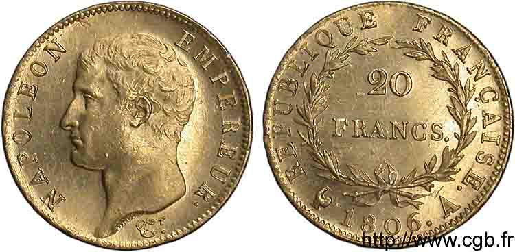 20 francs Napoléon tête nue, calendrier grégorien 1806 Paris F.513/1 SPL 