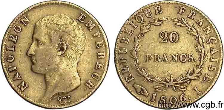 20 francs Napoléon tête nue, calendrier grégorien 1806 Limoges F.513/2 TB 