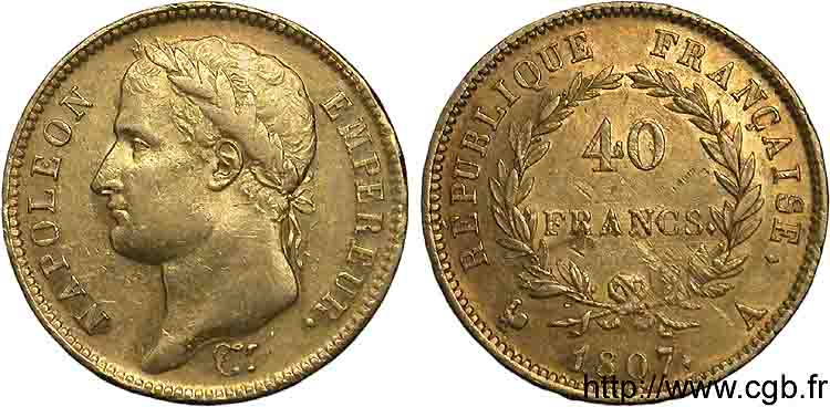 40 francs Napoléon Ier tête laurée, République française 1807 Paris F.540/1 BB 