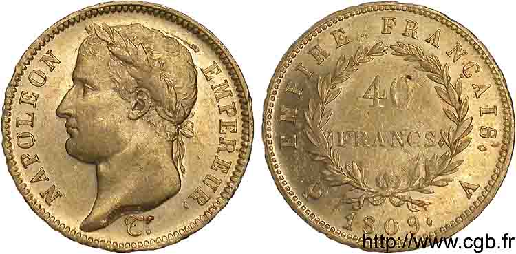 40 francs or Napoléon tête laurée, Empire français 1809 Paris F.541/1 SPL 