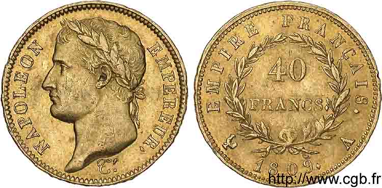 40 francs or Napoléon tête laurée, Empire français 1809 Paris F.541/1 BB 