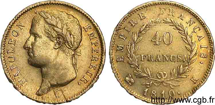 40 francs or Napoléon tête laurée, Empire français 1810 Bordeaux F.541/4 TTB 