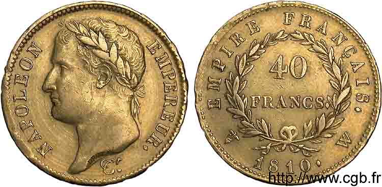 40 francs or Napoléon tête laurée, Empire français 1810 Lille F.541/5 BB 