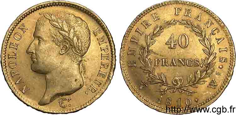 40 francs or Napoléon tête laurée, Empire français 1810 Lille F.541/5 SUP 