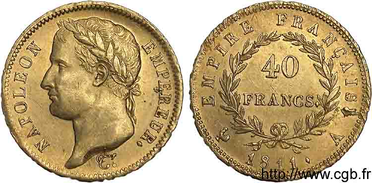 40 francs or Napoléon tête laurée, Empire français 1811 Paris F.541/6 SUP 