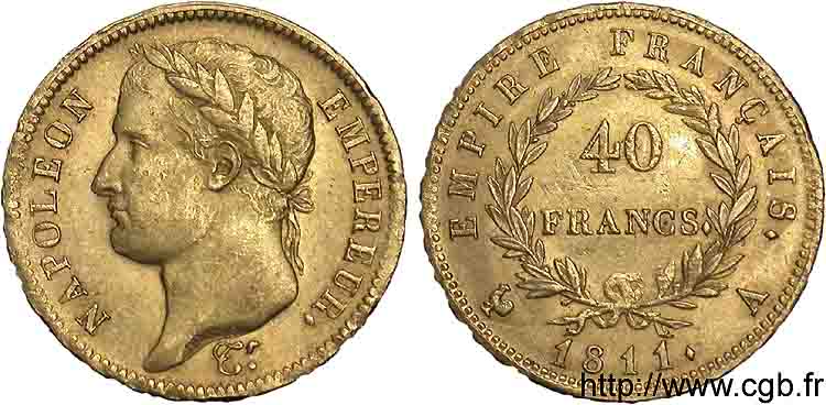 40 francs or Napoléon tête laurée, Empire français 1811 Paris F.541/6 TTB 