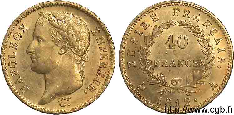 40 francs or Napoléon tête laurée, Empire français 1812 Paris F.541/9 SUP 