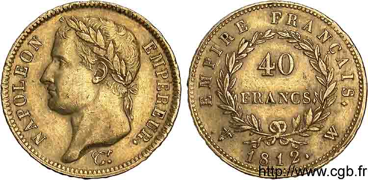 40 francs or Napoléon tête laurée, Empire français 1812 Lille F.541/10 XF 