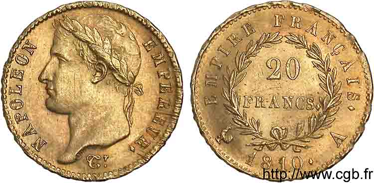 20 francs or Napoléon tête laurée, Empire français 1810 Paris F.516/8 SUP 
