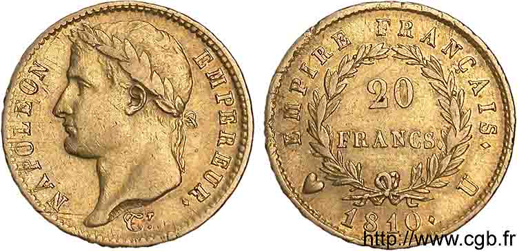20 francs or Napoléon tête laurée, Empire français 1810 Turin F.516/14 TTB 