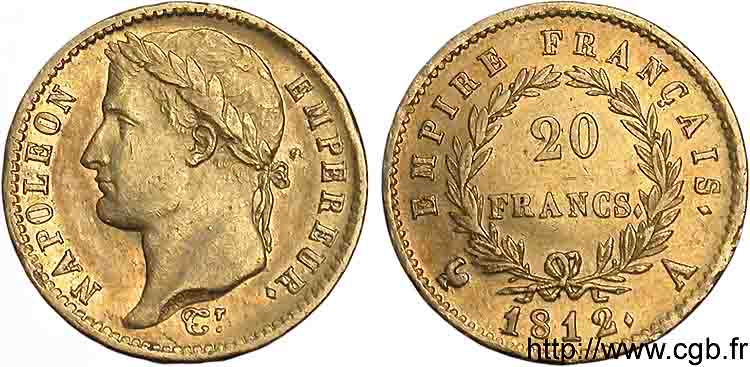 20 francs or Napoléon tête laurée, Empire français 1812 Paris F.516/22 EBC 