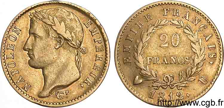 20 francs or Napoléon tête laurée, Empire français 1812 Turin F.516/28 MBC 