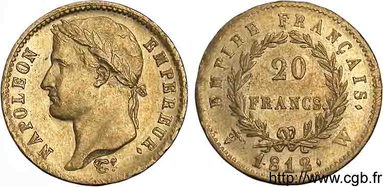 20 francs or Napoléon tête laurée, Empire français 1812 Lille F.516/29 SPL 