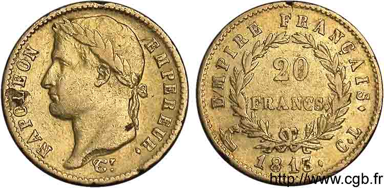 20 francs or Napoléon tête laurée, Empire français 1813 Gênes F.516/31 MB 