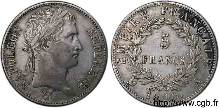 5 francs Napoléon empereur, Empire français 1810 Paris F.307/14 TTB 