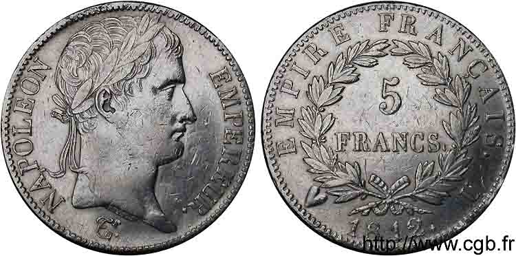 5 francs Napoléon empereur, Empire français 1812 Turin F.307/55 TTB 
