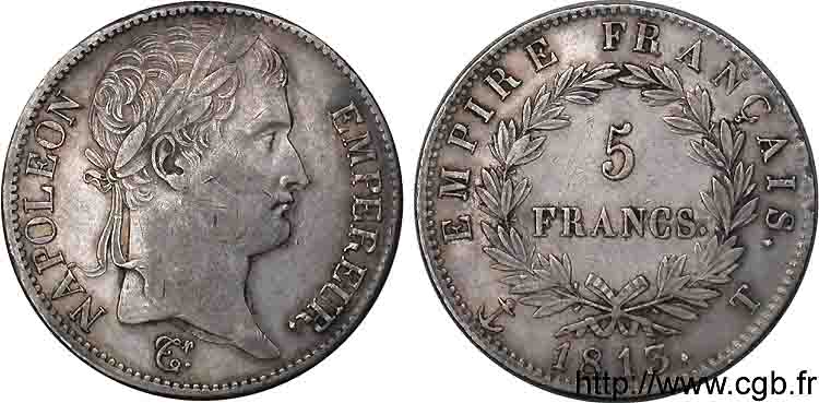 5 francs Napoléon empereur, Empire français 1813 Nantes F.307/72 XF 