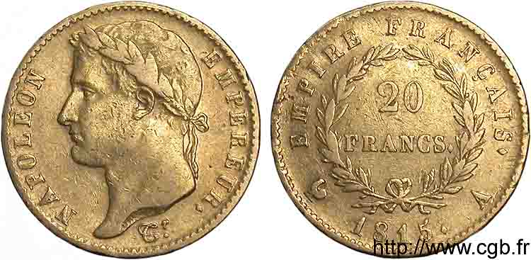 20 francs or Napoléon tête laurée, Empire français 1815 Paris F.516A/1 TTB 