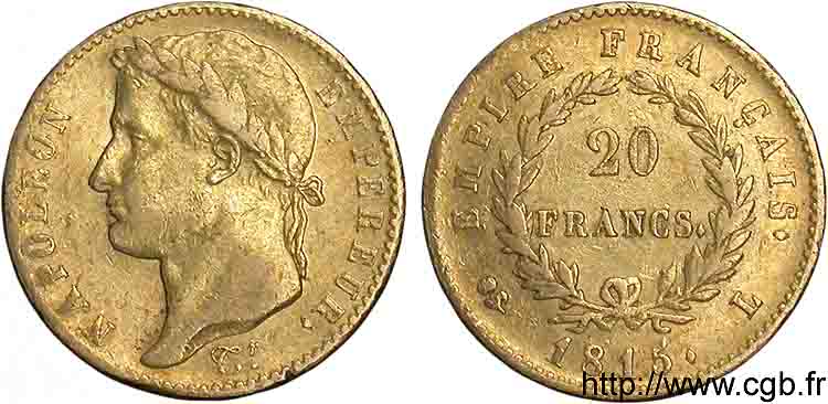 20 francs or Napoléon tête laurée, Empire français 1815 Bayonne F.516A/2 BB 