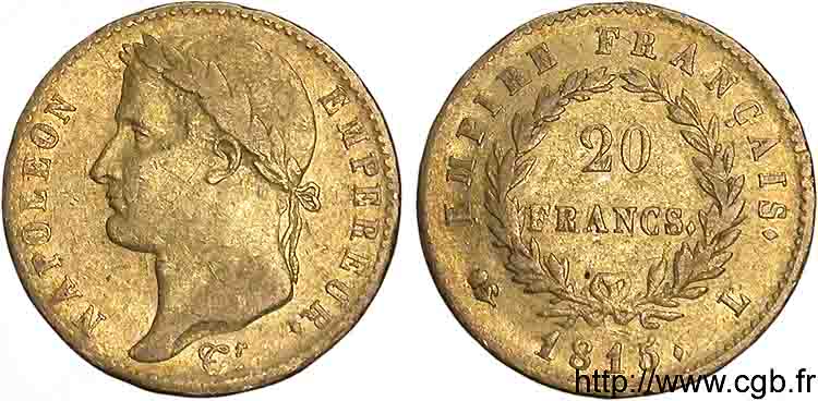 20 francs or Napoléon tête laurée, Empire français 1815 Bayonne F.516A/2 BC 