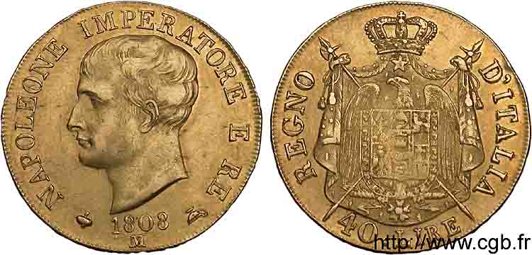 40 lires en or 1er type 1808 Milan VG.1311  XF 