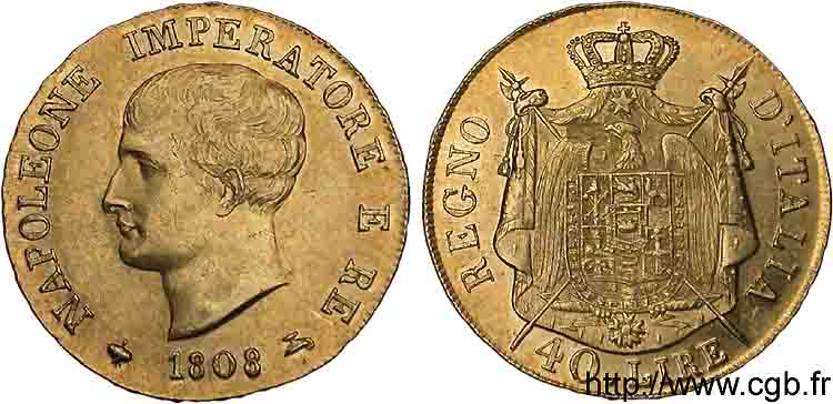 40 lires en or 1er type 1808 Milan VG.1311  VZ 