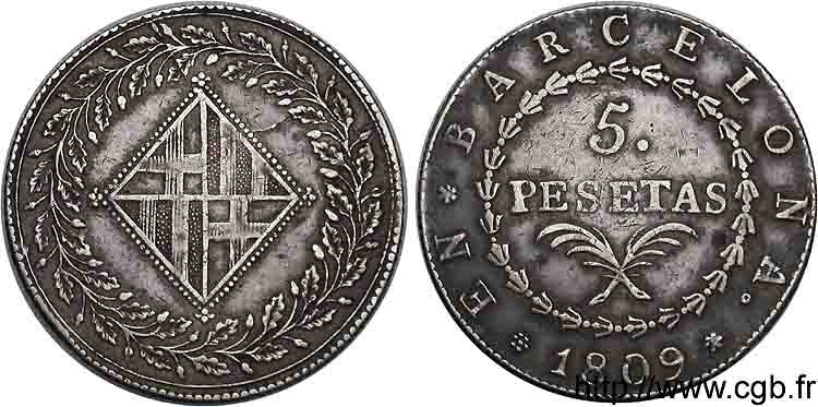 5 pesetas 1809 Barcelone VG.2089  XF 