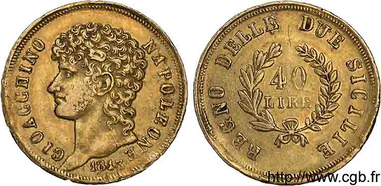 40 lires en or, branches courtes 1813 Naples VG.2250  XF 