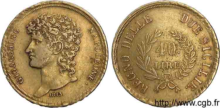 40 lires en or, branches longues 1813 Naples VG.2251  TTB 