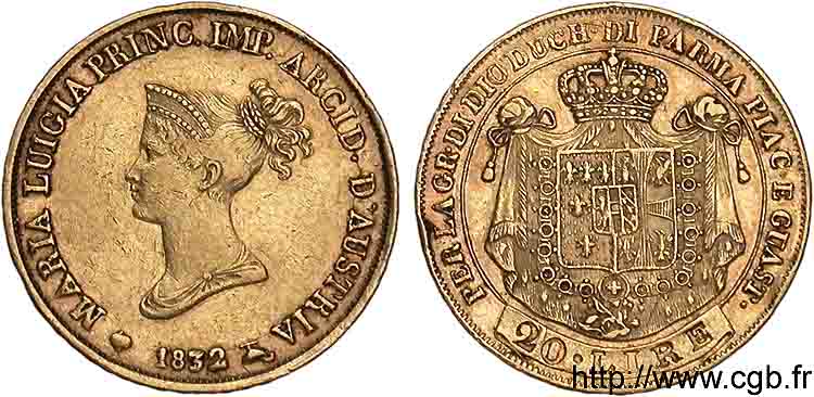 20 lires or 1832 Milan VG.2400  MBC 