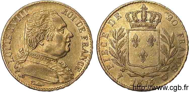 20 francs or Louis XVIII, buste habillé 1815 Lille F.517/18 XF 