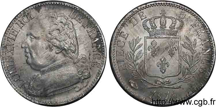 5 francs Louis XVIII, buste habillé 1814  Limoges F.308/6 SPL 