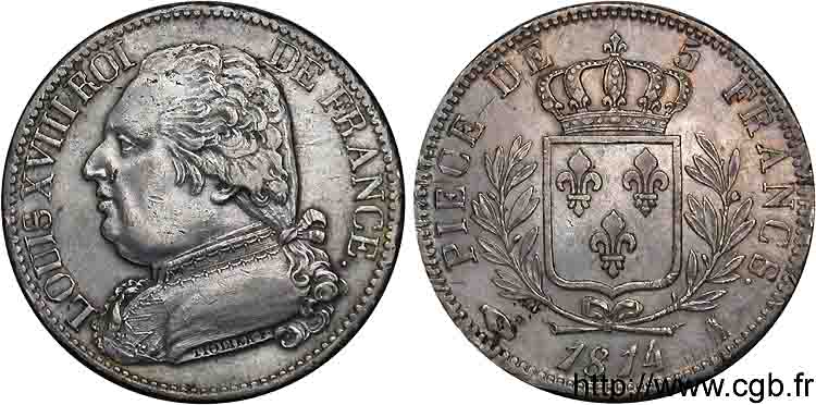 5 francs Louis XVIII, buste habillé 1814  Limoges F.308/6 MBC 