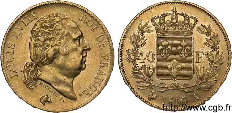 40 francs or Louis XVIII 1816 Paris F.542/1 SS 
