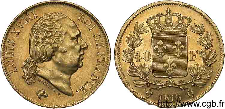 40 francs or Louis XVIII 1816 Perpignan F.542/4 SUP 