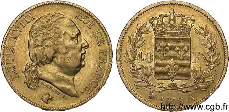 40 francs or Louis XVIII 1818 Paris F.542/7 SS 