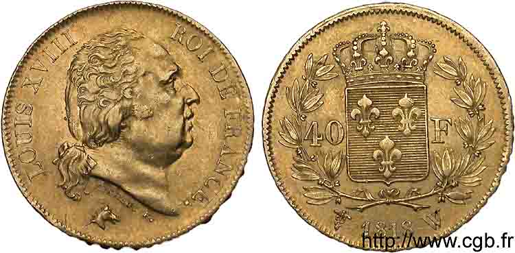 40 francs or Louis XVIII 1818 Lille F.542/8 SS 