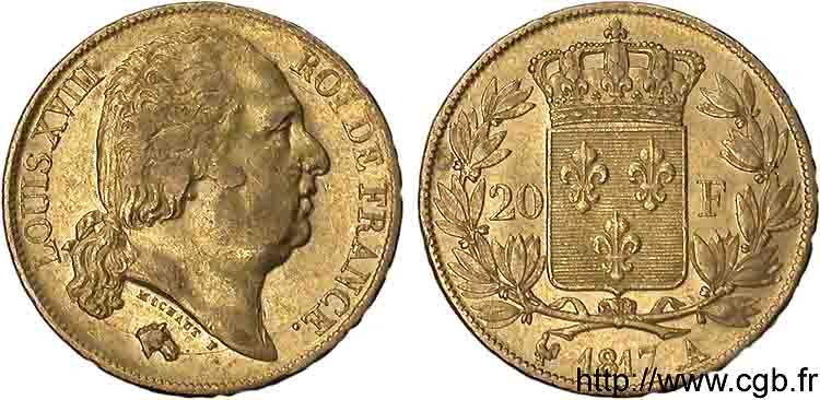 20 francs or Louis XVIII, tête nue 1817 Paris F.519/5 TTB 