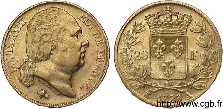 20 francs or Louis XVIII, tête nue 1823 Paris F.519/29 TTB 