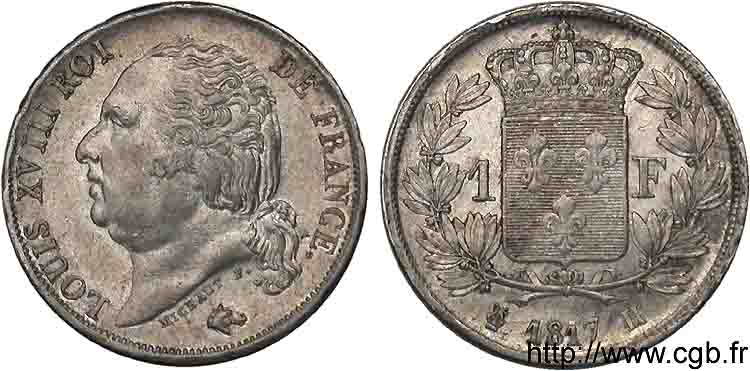 1 franc Louis XVIII 1817 La Rochelle F.206/12 XF 