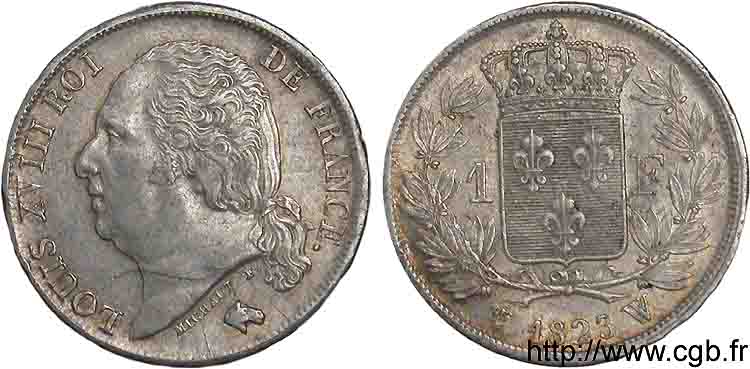1 franc Louis XVIII 1823 Lille F.206/54 SS 
