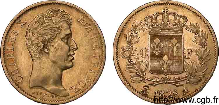 40 francs Charles X, 2e type 1828 Paris F.544/3 XF 